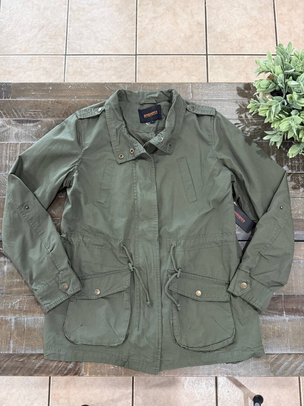 NWT Ambiance Outerwear Olive Green Military Utility Jacket - Size LARGE